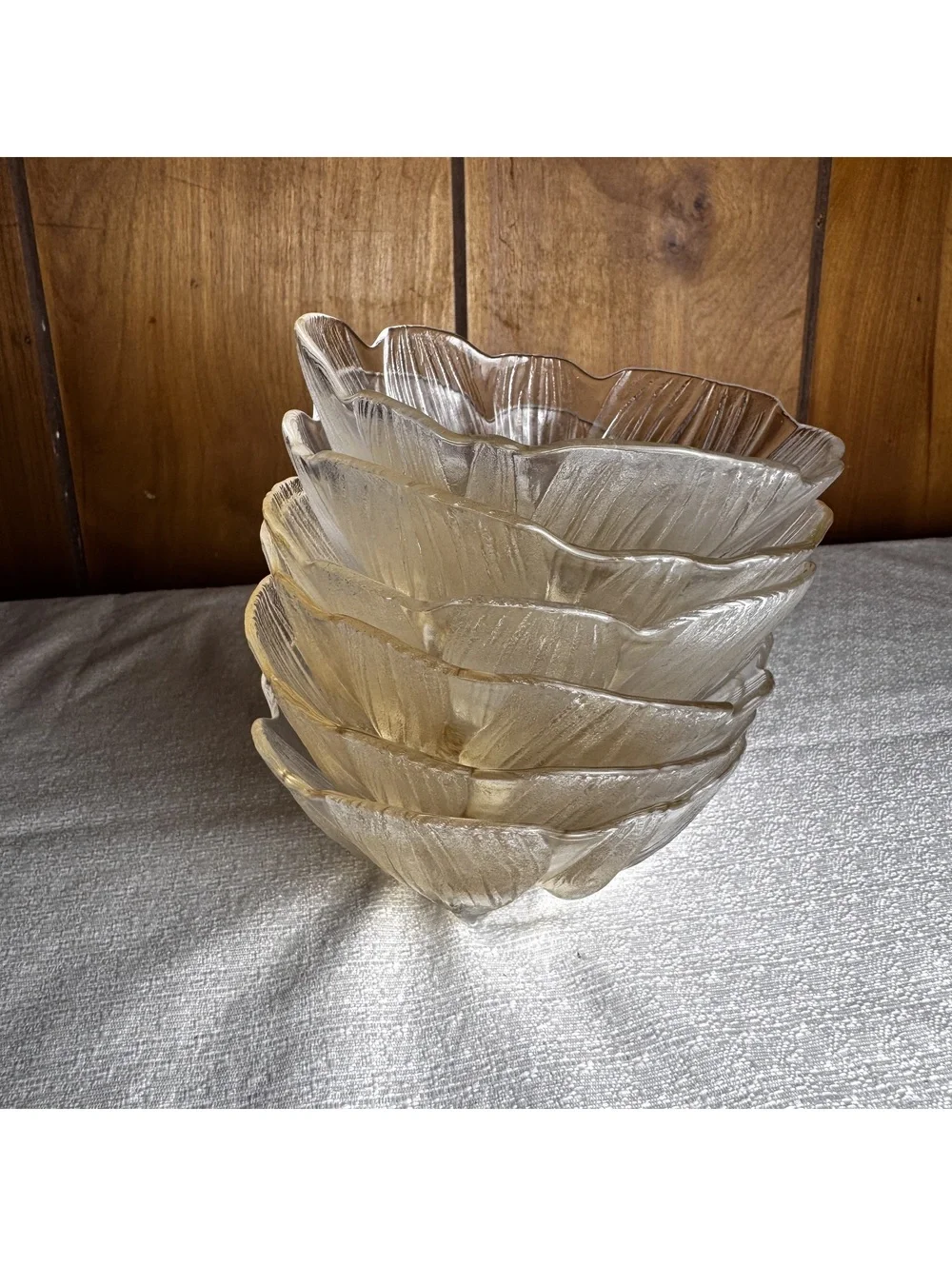 Vintage Iridescent Peach Sheen Glass Flower Bowls Set of 6